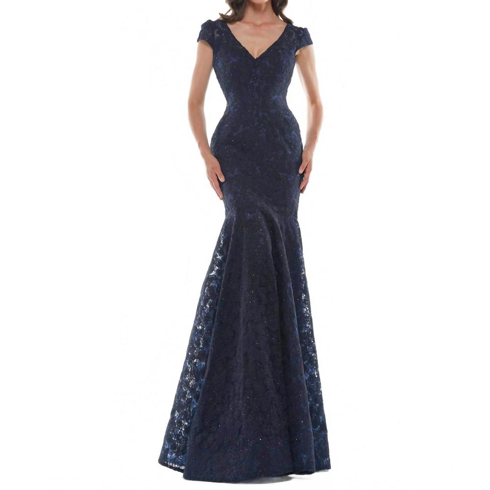 NEW COLORS DRESS metallic mermaid gown in navy